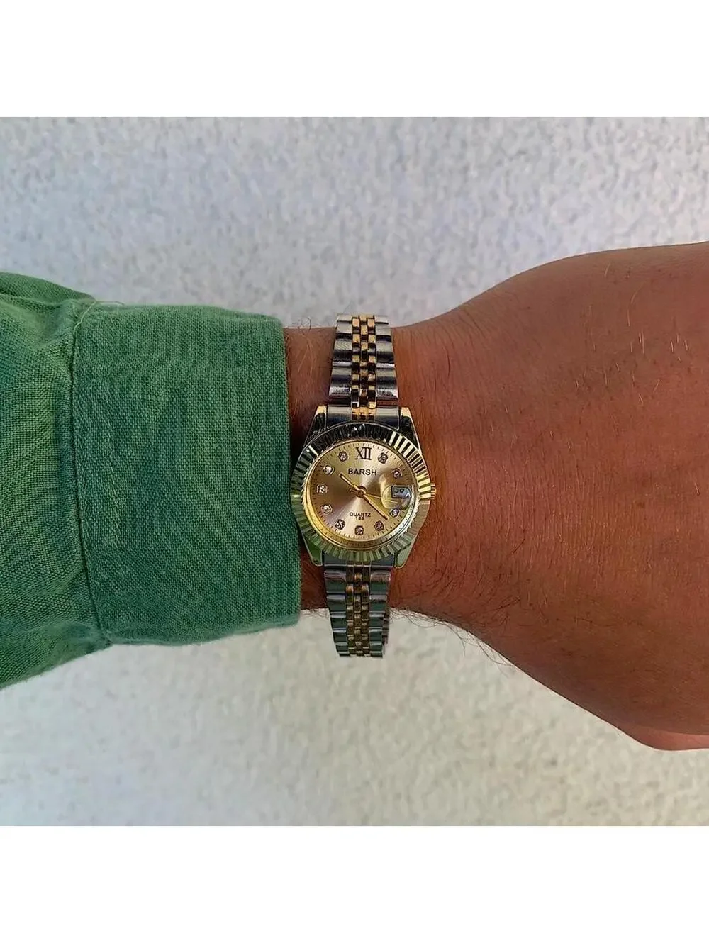 Classy Y2K Style Silver and Gold Watch with Diamond Accents